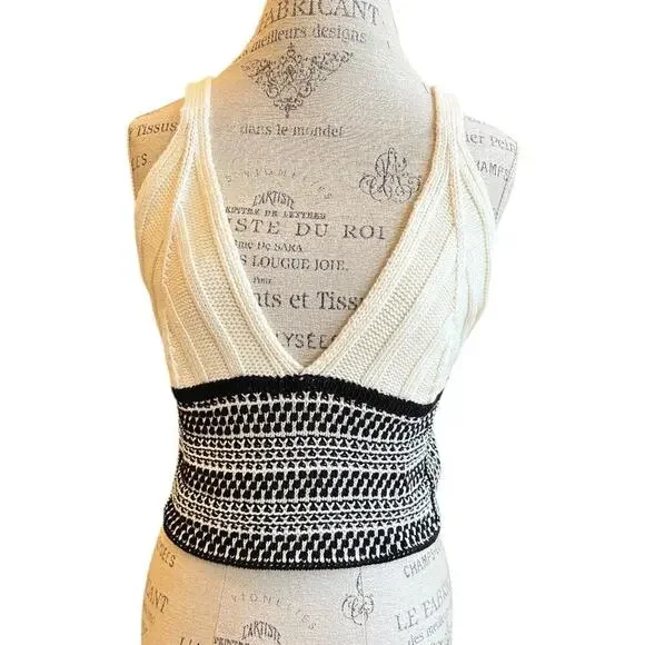 RAMY BROOK Women's Jenna Crochet Crop Top Black/Ivory L NWT - Picture 3 of 5